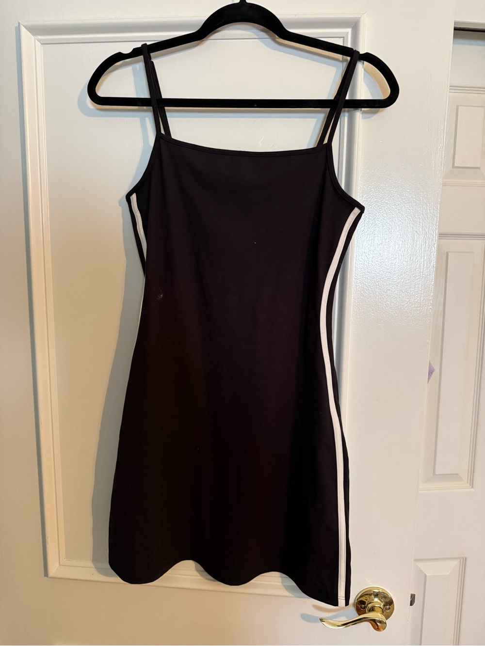 Black Spaghetti Strap Dress with White Side Stripe
